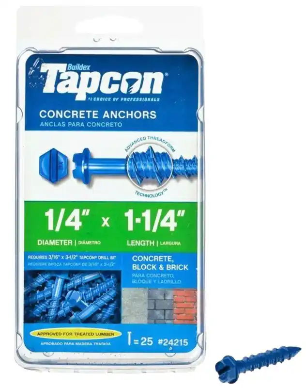 Tapcon 24215 Concrete Screw Anchor, 1/4 in Dia, 1-1/4 in L, Steel, Climaseal, 25/PK Reduced Price