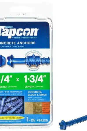 Tapcon 24220 Concrete Screw Anchor, 1/4 in Dia, 1-3/4 in L, Hex Head, Steel, Climaseal, 25/PK Exclusive Offer