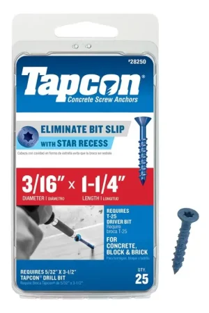 Save Now Tapcon 28250 Concrete Screw Anchor, 3/16 in Dia, 1-1/4 in L, Steel