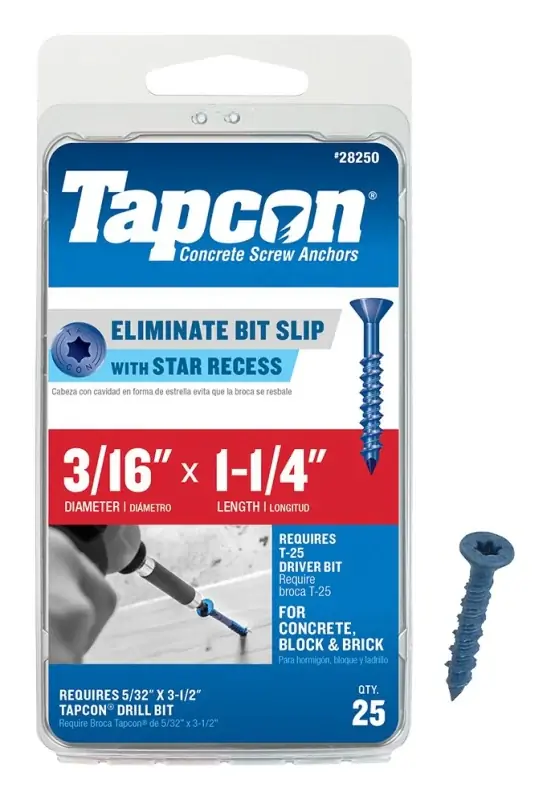 Save Now Tapcon 28250 Concrete Screw Anchor, 3/16 in Dia, 1-1/4 in L, Steel