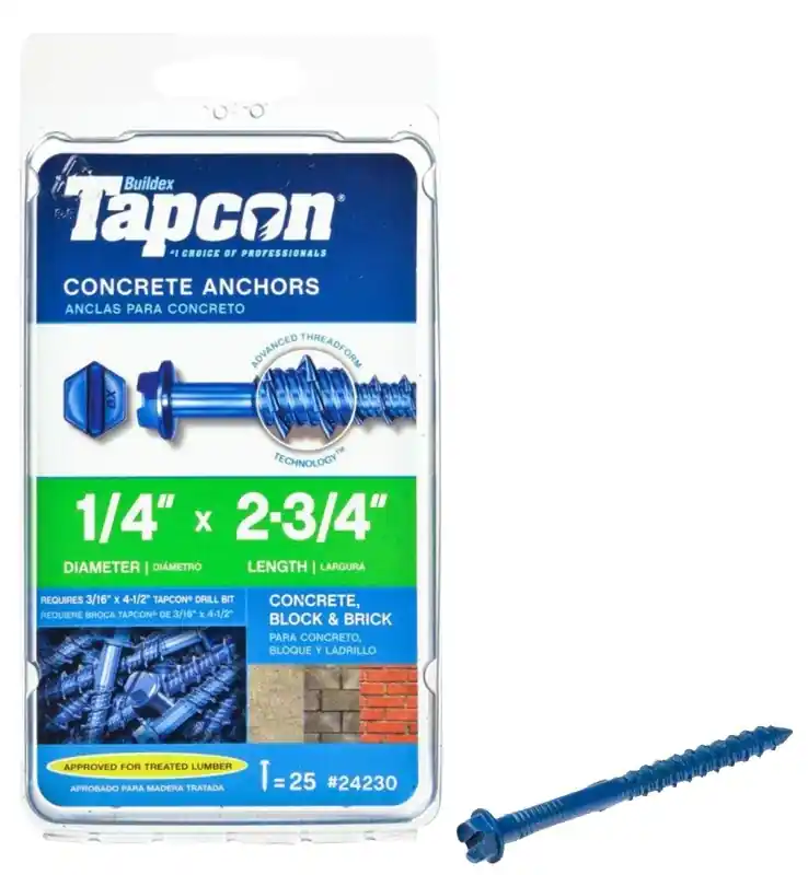 Tapcon 24230 Concrete Screw Anchor, 1/4 in Dia, 2-3/4 in L, Hex Head, Steel, Climaseal, 25/PK Price Cut