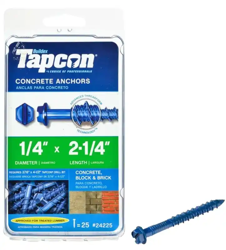Hassle-Free Returns Tapcon 24225 Screw Anchor, 1/4 in Dia, 2-1/4 in L, Steel, Climaseal, 25/PK