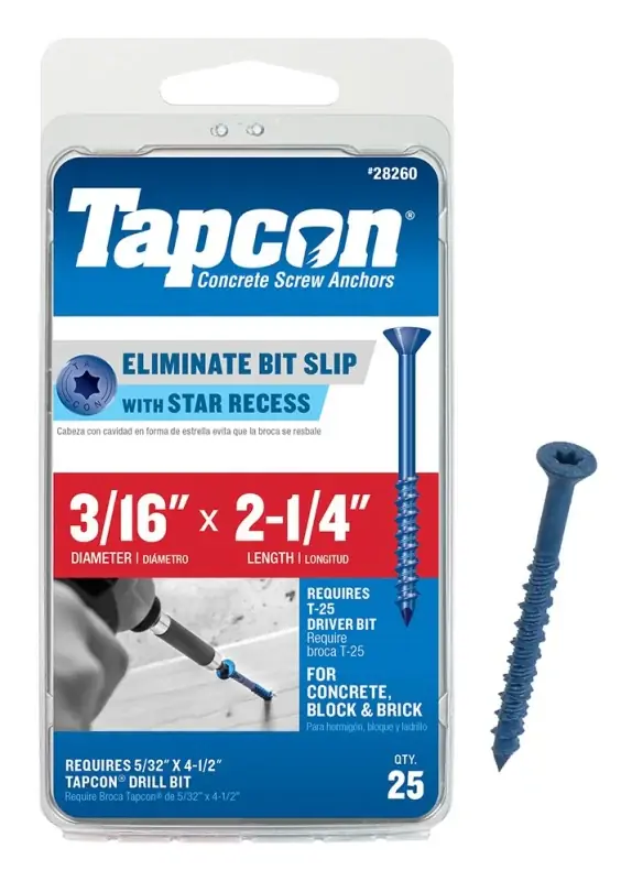 Tapcon 24260 Screw Anchor, 3/16 in Dia, 2-1/4 in L, Steel, Climaseal Bargain