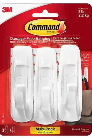 Command 17003-VP-3PK Utility Hook, 7/8 in Opening, 5 lb, 3 -Hook, Plastic, White Save Now