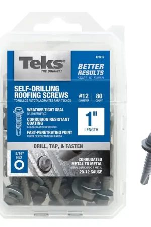 Free Returns Teks 21412 Roofing Screw, #12 Thread, Coarse Thread, Hex Drive, Drill Point, Steel, Zinc, 80 PK