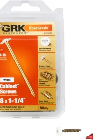 Genuine GRK Fasteners 120680 Cabinet Screw, 1-1/4 in L, Low-Profile, Washer Head, Star Drive, Zip-Tip Point, Stainless Steel