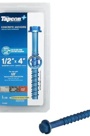 New Release Tapcon 11420 Concrete Screw Anchor, 1/2 in Dia, 4 in L, Steel, Zinc