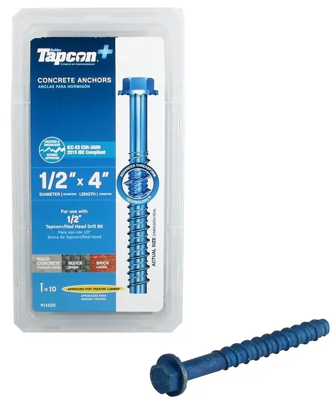 New Release Tapcon 11420 Concrete Screw Anchor, 1/2 in Dia, 4 in L, Steel, Zinc