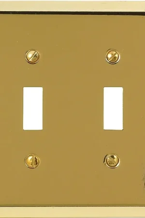 Amerelle 163TTBR Traditional Wallplate, 4-15/16 in L, 4-9/16 in W, 2-Gang, Steel, Polished Brass Express Delivery