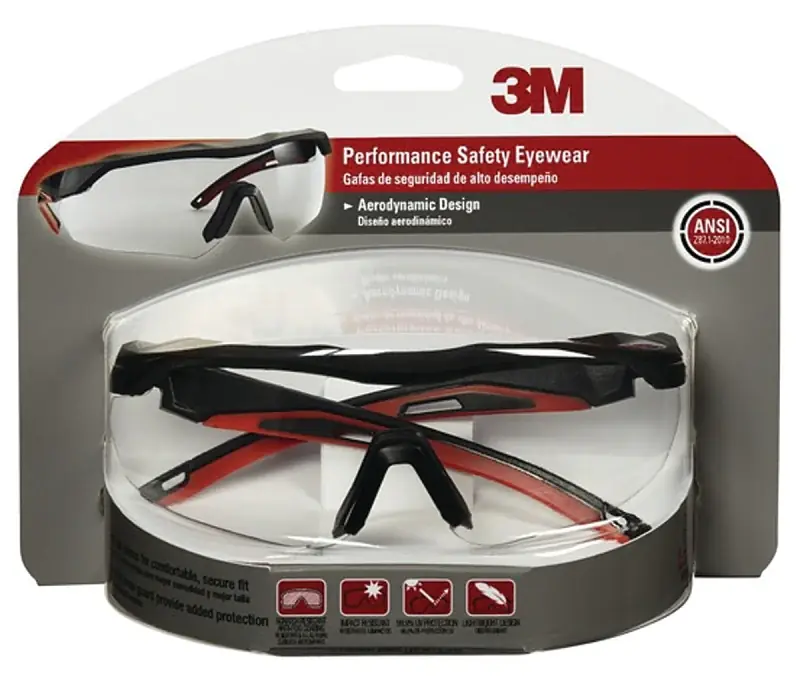 3M 47090-WZ4 Safety Glasses, Clear Lens, Black/Red Frame, Anti-Fog, Anti-Scratch Lens, Wraparound Frame Place Order