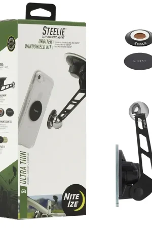 Budget Nite Ize STOWK-01-R8 Orbiter Windshield Kit, Aluminum/Metal/Neodymium Magnet/Silicone, Black