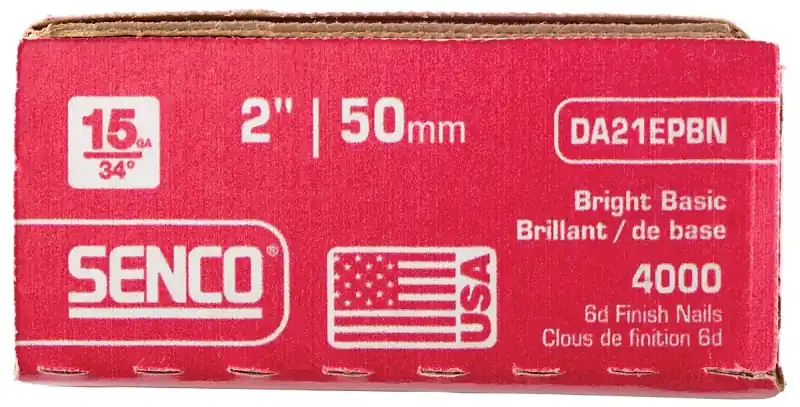 Hot Picks Senco DA21EPBN Series Finish Nail, Glue Collation, 2 in L, 15 ga, Steel, Bright Basic, Brad Head, Smooth Shank