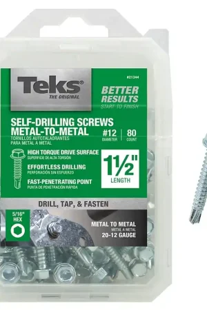 Exclusive Offer Teks 21344 Screw, #12 Thread, 1-1/2 in L, Coarse Thread, Hex Drive, Self-Drilling, Self-Tapping Point, Steel, Zinc