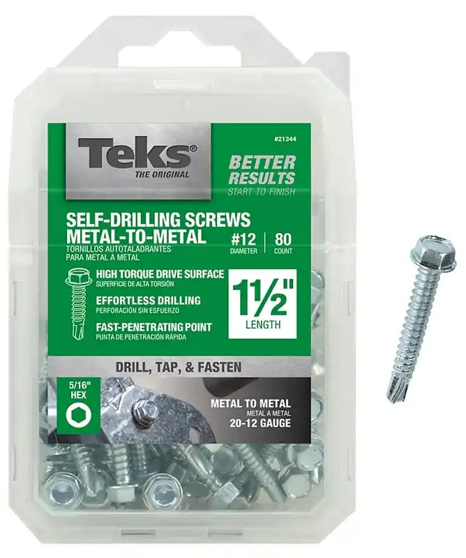 Exclusive Offer Teks 21344 Screw, #12 Thread, 1-1/2 in L, Coarse Thread, Hex Drive, Self-Drilling, Self-Tapping Point, Steel, Zinc