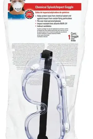 3M 91252-80024 Chemical Splash Goggles, Impact Lens, Polycarbonate Lens Authentic