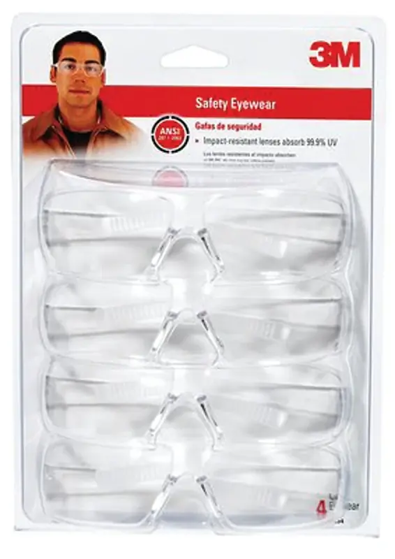 3M 90834-00000B Safety Glasses, Clear Lens, Clear Frame, Anti-Scratch Lens, Polycarbonate Lens, Wraparound Frame Hassle-Free Returns