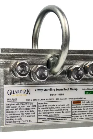 Guardian Fall Protection 10600 2-Way Universal Standing Seam Roof Clamp, Galvanized Steel Best Seller