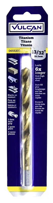 Vulcan 220551OR Jobber Drill Bit, 13/32 in Dia, 5-1/4 in OAL, 3-Flat, Reduced Shank Premium
