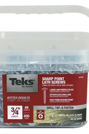 Clearance Teks 21506 Lath Screw, #8 Thread, Truss Head, Phillips Drive, Sharp Point, Steel, Zinc, 600 PAIL