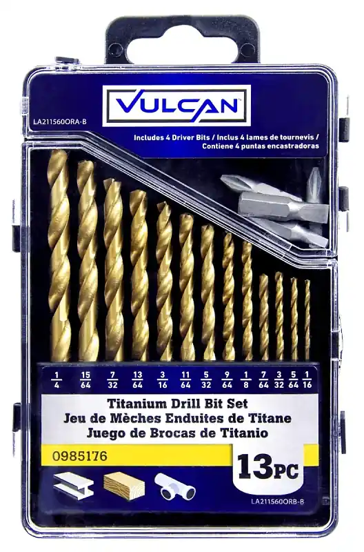 Must Have Vulcan 211560OR Carded Drill Bit Set, 13-Piece, High Speed Steel/Titanium Nitride, Bright Yellow
