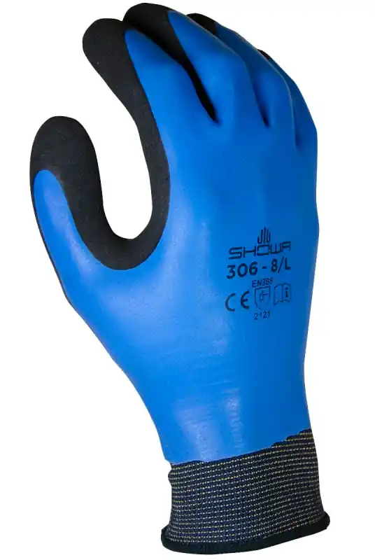 Showa 306S-06.RT Gloves, S, Elastic Cuff, Latex Coating, Black/Blue Luxury