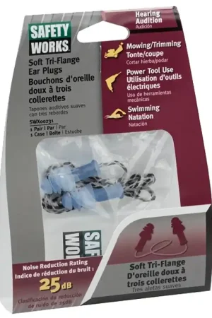 Affordable Safety Works SWX00231-01 Ear Plugs, 25 dB NRR, Tri-Flange, Plastic, Blue