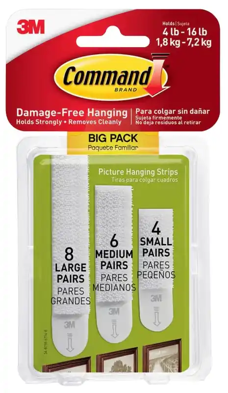 3M 17211-BPES Assorted Picture Hanging Strips, White Fan Favorite