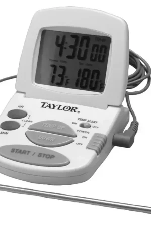 Taylor 1470N Probe Thermometer, 32 to 392 deg F, Digital Display, Gray Premium