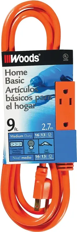 CCI 2864 Extension Cord, 16 AWG Cable, 9 ft L, 13 A, Orange High Quality
