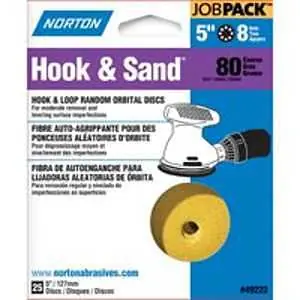 Crafted Norton 49223 Sanding Disc, 5 in Dia, Coated, P80 Grit, Coarse, Aluminum Oxide Abrasive, Paper Backing