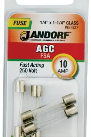 Best Choice Jandorf 60637 Cartridge Fast Acting Fuse, 10 A, 250 V, 200 A, 10 kA Interrupt, Glass Body