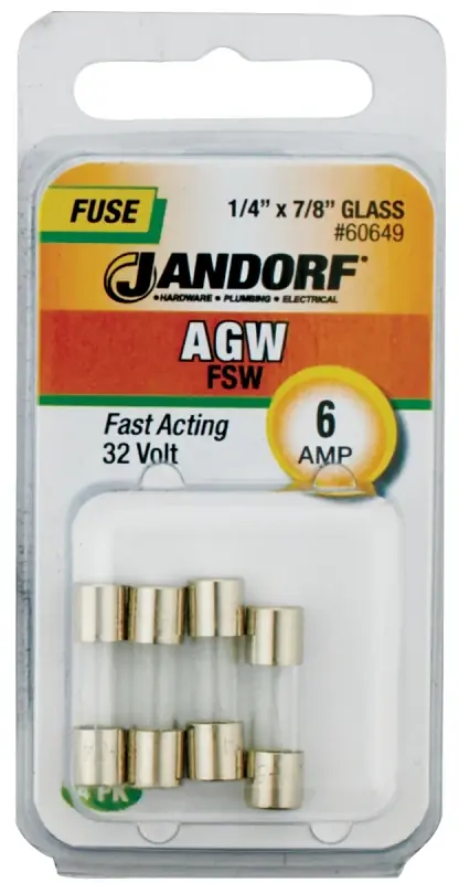 Jandorf 60649 Fast Acting Fuse, 6 A, 32 V, 10 kA Interrupt, Glass Body Best Choice