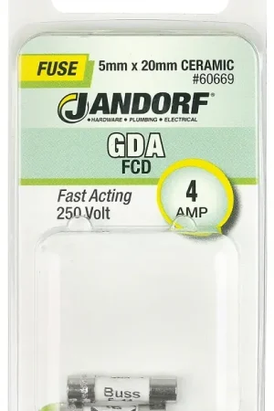 Best Seller Jandorf 60669 Fast Acting Fuse, 0.02 Ohm, 4 A, 250 V, 1500 A Interrupt, Ceramic Body