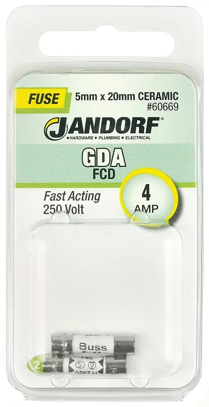 Best Seller Jandorf 60669 Fast Acting Fuse, 0.02 Ohm, 4 A, 250 V, 1500 A Interrupt, Ceramic Body