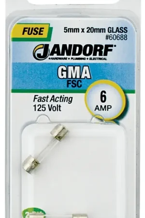 While Supplies Last Jandorf 60688 Cartridge Fast Acting Fuse, 6 A, 125 V, 10 kA Interrupt, Glass Body