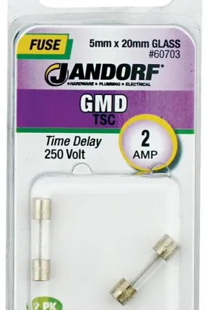 Today Only Jandorf 60703 Series Time Delay Fuse, 0.1 Ohm, 2 A, 250 V, 100 A, 10 kA Interrupt, Glass Body
