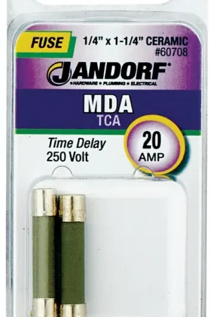 Best Choice Jandorf 60708 Cartridge Slow Blow Time Delay Fuse, 20 A, 250 V, 1500 A, 10 kA Interrupt, Ceramic Body
