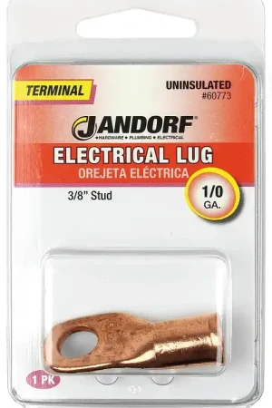 Time-Limited Jandorf 60773 Electrical Lug, 1/0 AWG Wire, 3/8 in Stud, Copper Contact, Brown