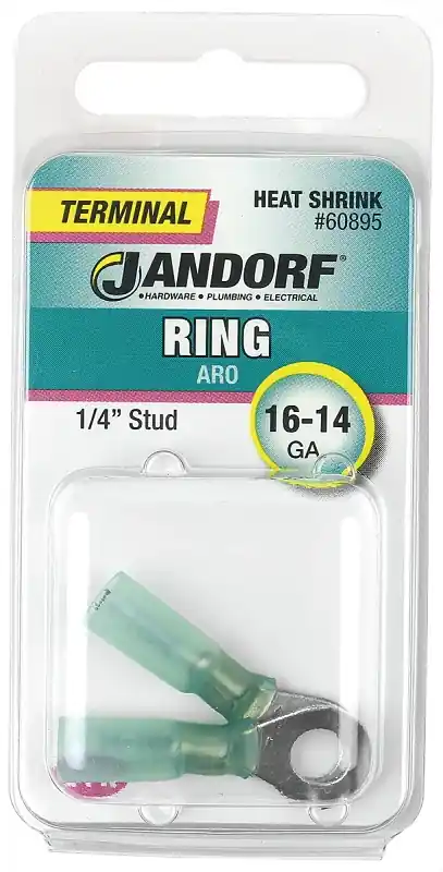 Clearance Jandorf 60895 Ring Terminal, 16 to 14 AWG Wire, 1/4 in Stud, Green
