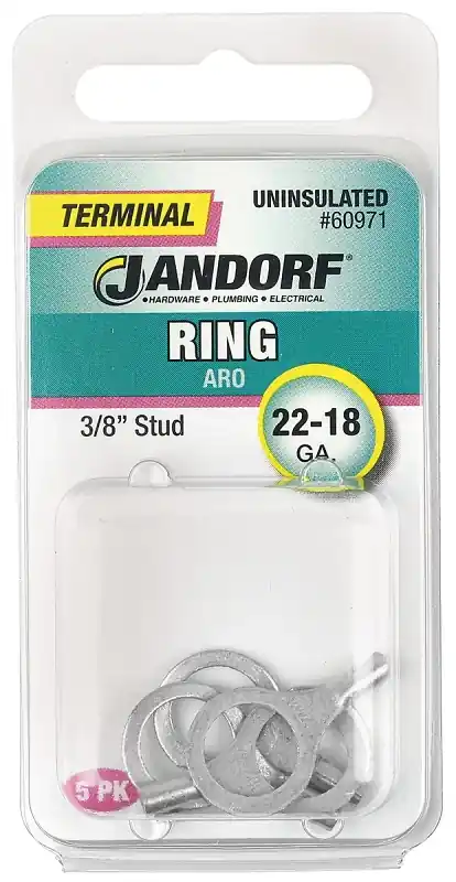 Bargain Jandorf 60980 Spade Terminal, 600 V, 22 to 18 AWG Wire, #8 Stud, Copper Contact, 5/PK