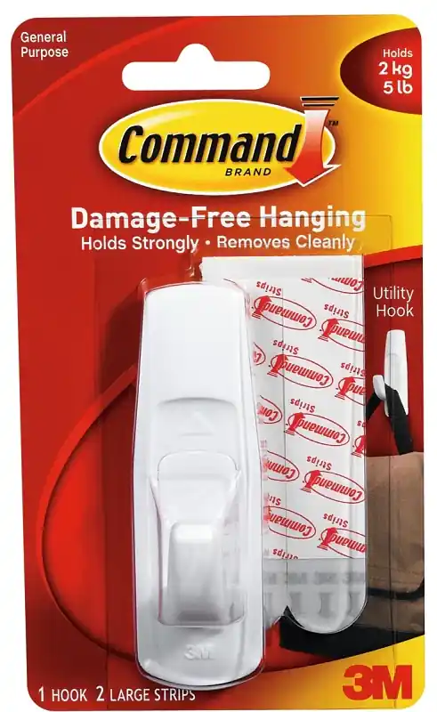 Command 17003 Utility Hook, 7/8 in Opening, 5 lb, 1 -Hook, Plastic, White Trending
