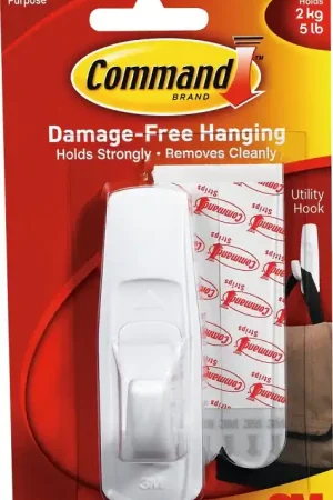 Command 17003CS Clip Strip, 0.46 in Thick, Plastic Backing, White, 5 lb, Pack of 12 Authentic