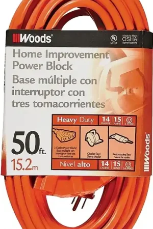 CCI 0826 Extension Cord, 14 AWG Cable, 50 ft L, 15 A, 125 V, Orange Shop Now