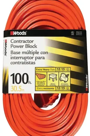 CCI 0820 Extension Cord, 12 AWG Cable, 100 ft L, 15 A, 125 V, Orange Free Returns
