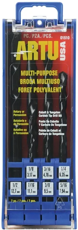ARTU The Original 01510 Drill Bit Set, Multi-Purpose, 7-Piece, Cobalt/Tungsten Carbide Best Seller