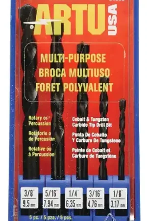 ARTU The Original 01505 Drill Bit Set, Multi-Purpose, 5-Piece, Cobalt/Tungsten Carbide Free Returns
