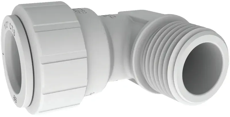 Brand New John Guest PSEI482024P Fixed Pipe Elbow, 1/2 in, Plastic, White, 160 psi Pressure