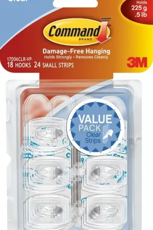 Best Seller Command 17006CLR-VP Adhesive Hook, 0.5 lb, 18 -Hook, Plastic, Clear, Pack of 4