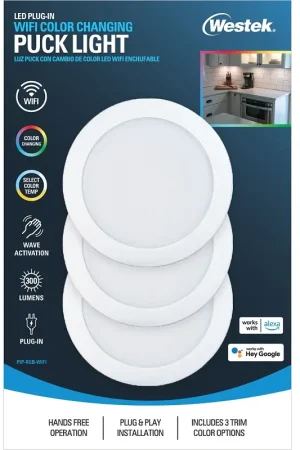 Westek PIP-RGB-WIFI WiFi and Motion Controlled Puck Light, 120 V, 3.5 W, 3-Lamp, LED Lamp, 300 Lumens Today Only