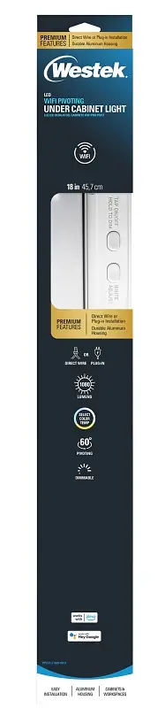 Westek Pro Pivot PPCCT-L18W-WIFI Wi-Fi Under Cabinet Strip Light, 120 VAC, 14.5 W, LED Lamp, 1080 Lumens Flash Sale
